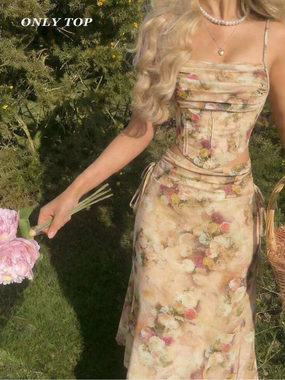 Floral Beige Corset & Skirt Set. Never worn